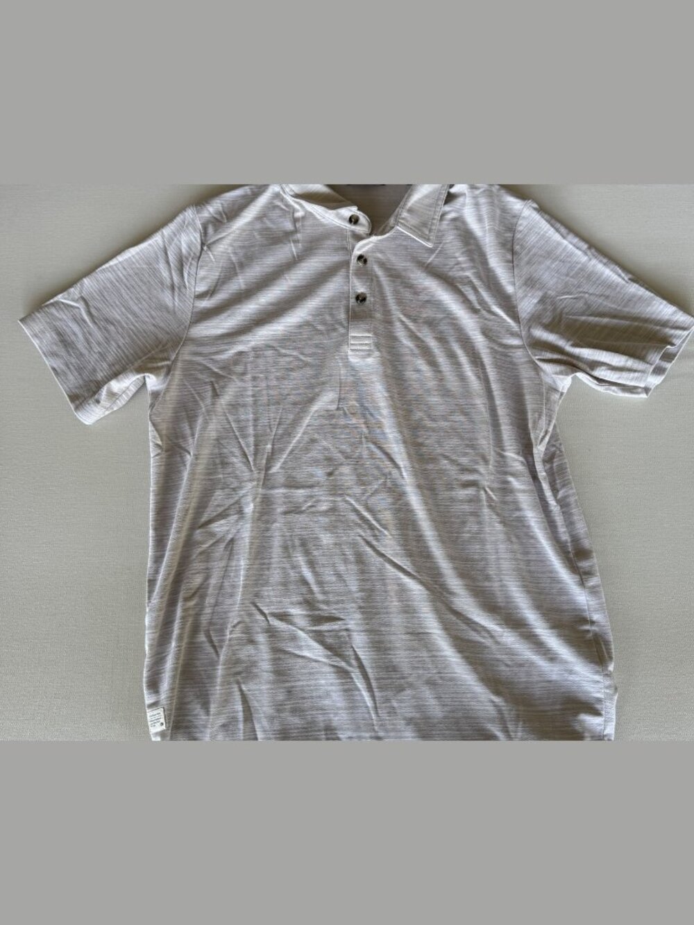 Travis Mathew Henley Shirt Cream Grey Fine Stripe Size L